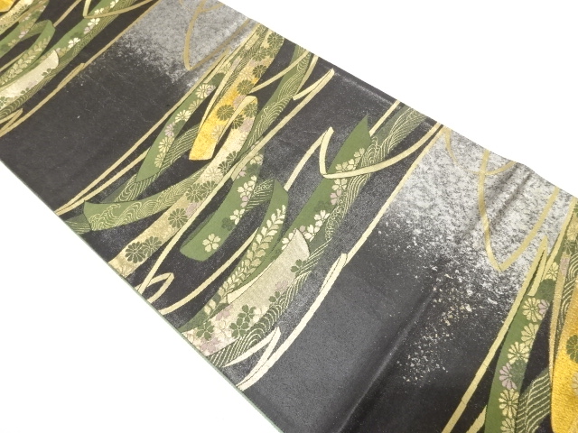 アンティーク　熨斗に菊・藤・桜模様織り出し袋帯（材料）